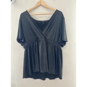 Torrid Womens Metallic Flutter Sleeve Babydoll Top Size 2X Black Whimsy Party